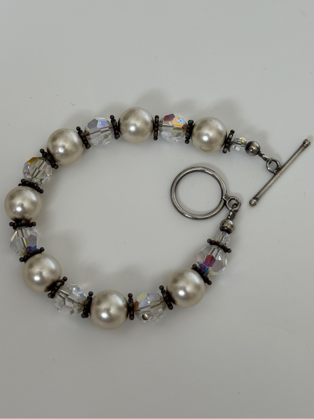 925 Sterling Silver Pearl/Glass Bracelet